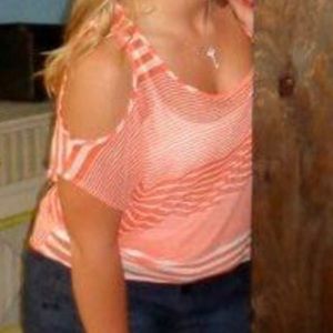 Orange and white sheer top size large